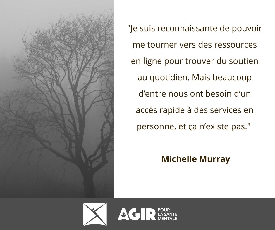 CMHA_NTL's tweet image. Nous souhaitons remercier Michelle Murray pour son témoignage personnel sous l’une de nos publications.

Des histoires comme la sienne sont monnaie courante au Canada parce que les soins de #SantéMentale ne sont pas couverts en tant que soins de santé universels.