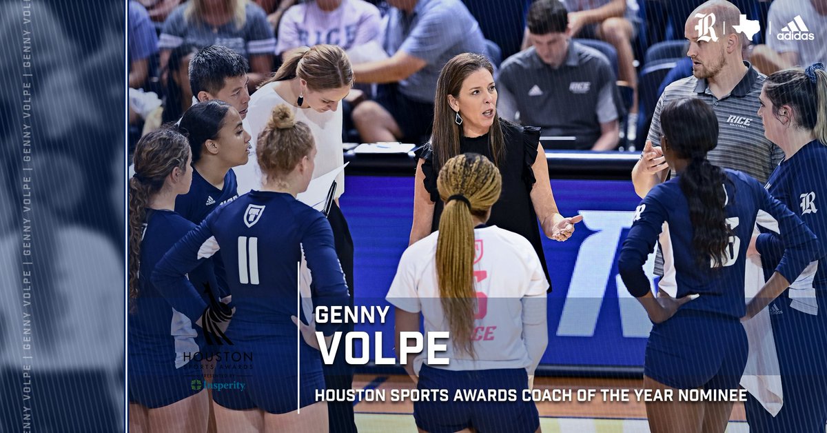 RiceVolleyball's tweet photo. That's our Coach!

Genny Volpe named nominee for Houston Sports Awards Coach of the Year.

📰 » https://t.co/Y7Uc4kHa80

#GoOwls👐 x #RFND https://t.co/92F0Dbg9Ng