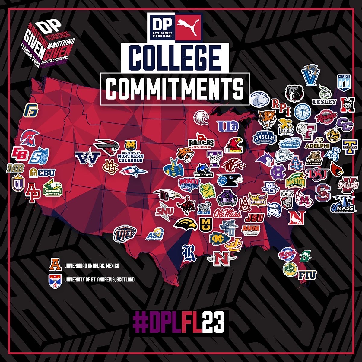 Hey College Scouts (&amp; Parents down below this post! 👇)
You wouldn’t be the first to sign a DPL Alumnus, but you also wouldn’t be the LAST! 🦾🤩🎓

Here’s a FEW of our most recent schools who have trusted our Player’s Greatness! ✨

See you in 23 DAYS! 💫✨