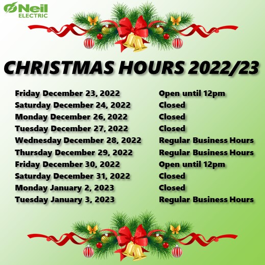 Please take note of our Christmas hours and plan your orders accordingly! #christmas #NYE #Holiday #Closed #lighting #electrical #construction #wholesale #Distribution #toronto #vaughan #gta #woodbridge #scarborough #KWC #Cambridge #Oneil #ONeilelectric