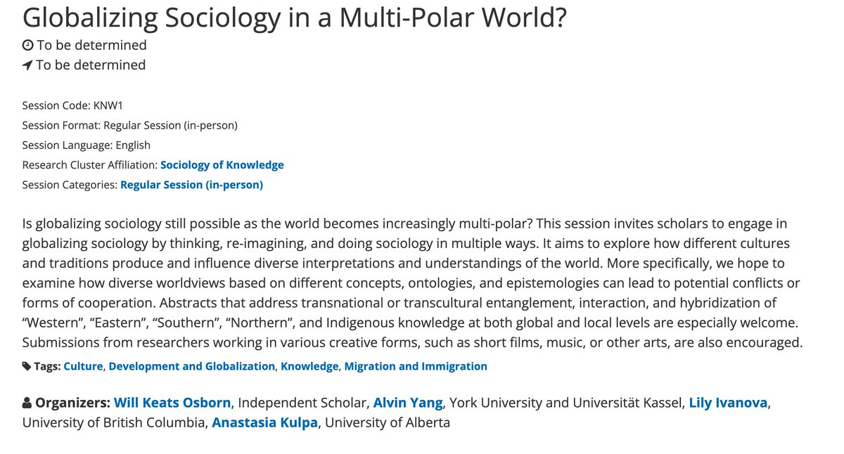 XiaoAlvinYang's tweet photo. Globalizing Sociology in a Multi-Polar World? Abstracts are welcome! One of the sessions I'm organizing at the Sociology of Knowledge Research Cluster of the Canadian Sociological Association 
May 29 – June 2, 2023, in #Toronto 
#GlobalSociology #GlobalIR
https://t.co/Rx2KsGAm2i https://t.co/B6DgsdN8b6