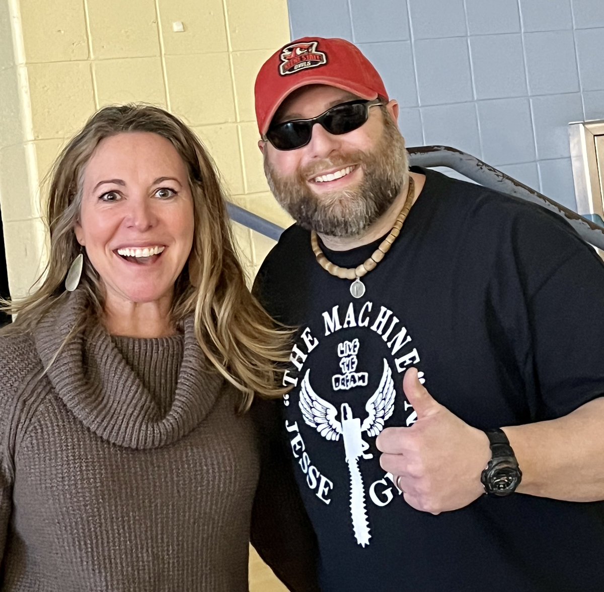 So inspiring to watch a classmate of mine, from Holliston, present to students @FredMillerHPS today! Your inspiring message to dream big and never give up was well received by all! @MachineJG