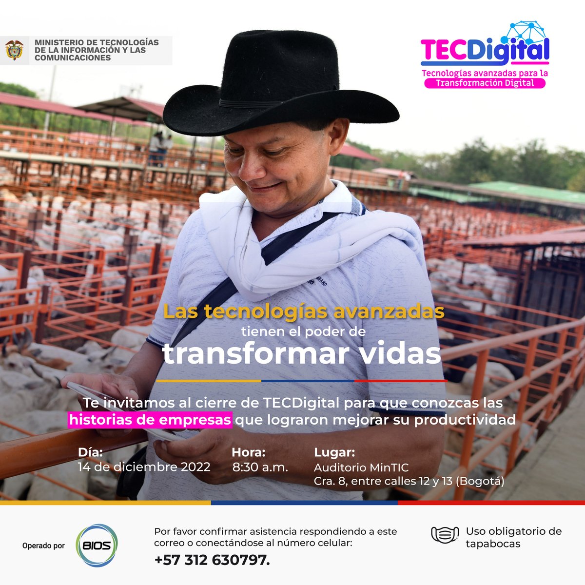 Hola 👋🏻 te invitamos a participar en el evento de cierre de TECDigital, para que conozcas las historias de las empresas que lograron mejorar su productividad con tecnologías avanzadas📈. Si deseas asistir ingresa a este link ➡️ para conocer la ubicación📍bit.ly/3iTDBXf