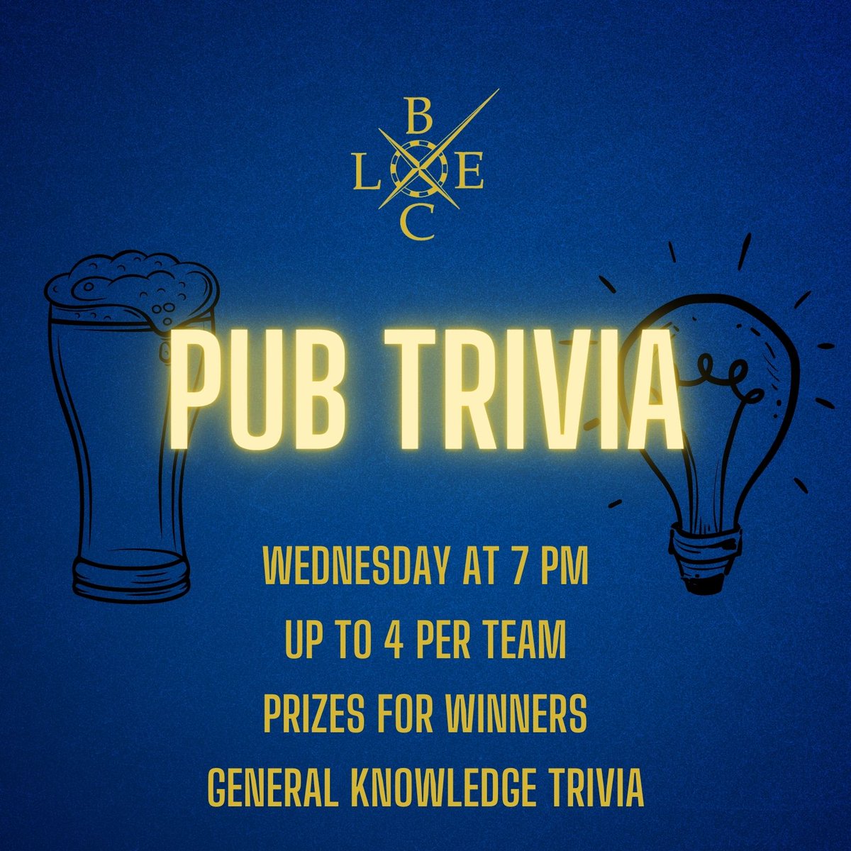 Get your team ready, pub trivia is tomorrow!

General knowledge trivia starts at 7 pm - get here early to grab a table &amp; a drink. You can expect questions about sports, science, pop-culture, tv/movies PLUS a Holiday Movie photo round 🎅🏾

Open Wed 3-9 pm with happy hour until 6pm!