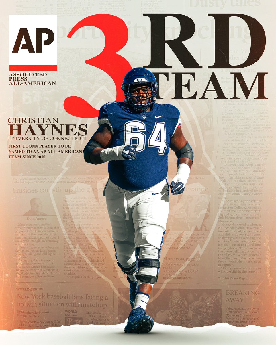 UConnFootball's tweet photo. They can’t seem to get enough of the big man 🤩

For the first time since 2010, a UConn Husky has been named to an AP All-American team. Congrats Christian! 

#HuskyRevolution https://t.co/9R6aViT5Zx