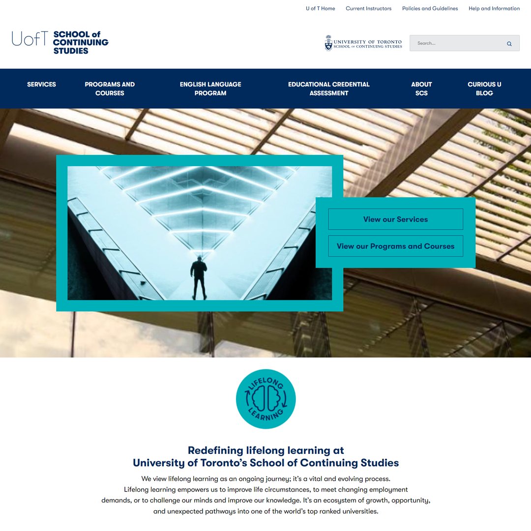 Check out learn.utoronto.ca for UofT's School of Continuing Studies. With Borealis Creative (borealiscreative.ca), we aimed to showcase all learning opportunities with strategic changes to information architecture &amp; a beautiful design! #webdevelopment #uoft <a href="/UofTSCS/">University of Toronto School of Continuing Studies</a>