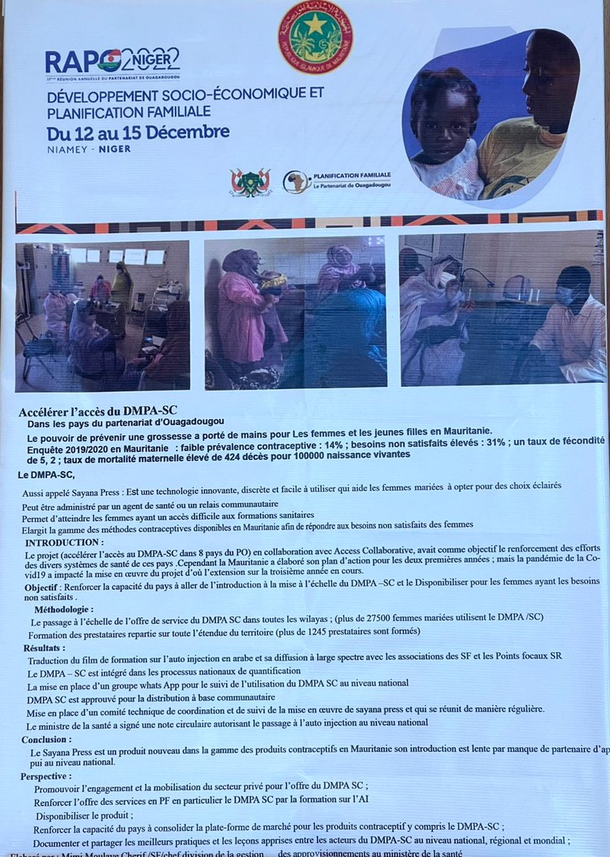 DMPASCNow's tweet photo. "Le pouvoir de prévenir une grossesse à porte de mains pour les femmes et les jeunes filles en #Mauritanie"
Retrouvez notre poster au #rapo2022. Toutes nos actions et acquis en #Mauritanie y sont affichés. 
#DmpascNow2 #UtilisonsPF #rapo2022 https://t.co/munStytaDN