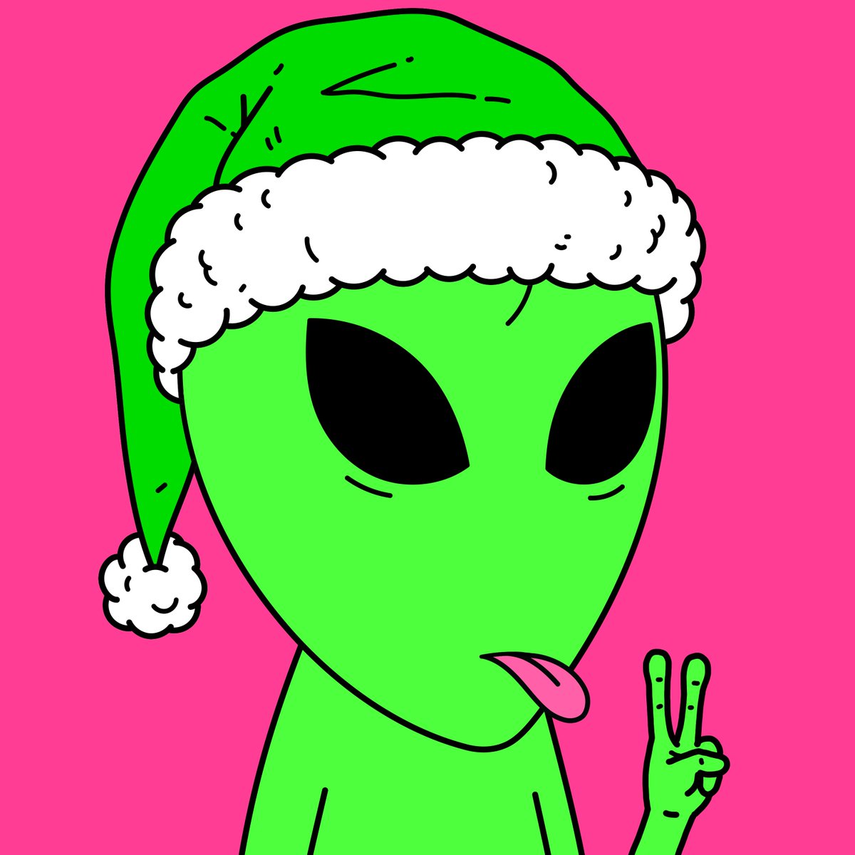 TheVisitorsNFT's tweet photo. Your head requires warmth to function! For the rest of December head to https://t.co/jjR4H5Bufg and download a hi-res Green Santa Hat version of any Visitor that you own or that is in The Graveyard. No purchase necessary, check with your doctor before trying Green Santa Hat. https://t.co/jMVvGVg9Uu