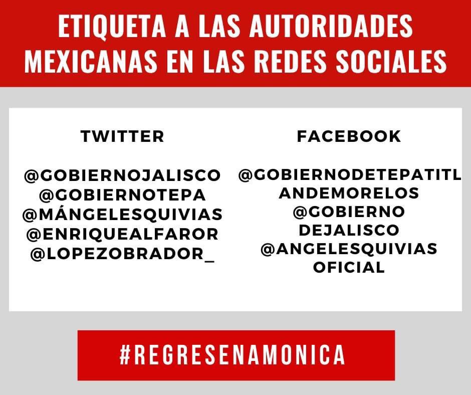 RegresenAMonica's tweet photo. Sigamos compartiendo y habiendo presión, nuestra autoridades al parecer se creen influencers y si el caso de Mónica no se hace viral no nos harán caso!! #regresenamonica @GobiernoJalisco @EnriqueAlfaroR https://t.co/NK4hMWRpgu