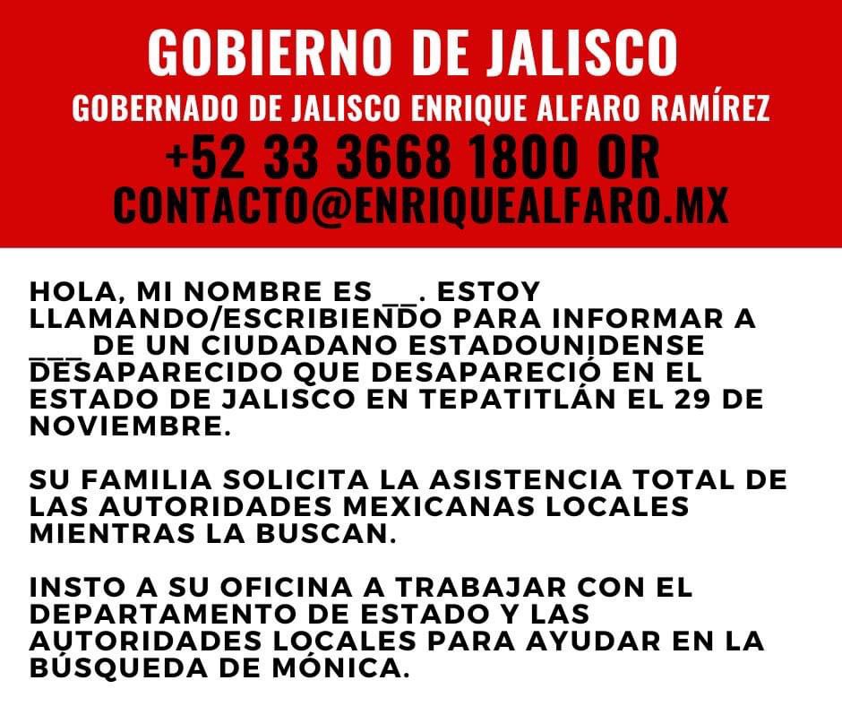 RegresenAMonica's tweet photo. Necesitamos el apoyo de todos para que el mensaje llegue a nuestras autoridades. Al parecer levantar una denuncia y hacer todo su trámite burocrático no es suficiente para que se pongan a trabajar!! #regresenamonica @GobiernoJalisco @EnriqueAlfaroR https://t.co/ysP90lNjQh