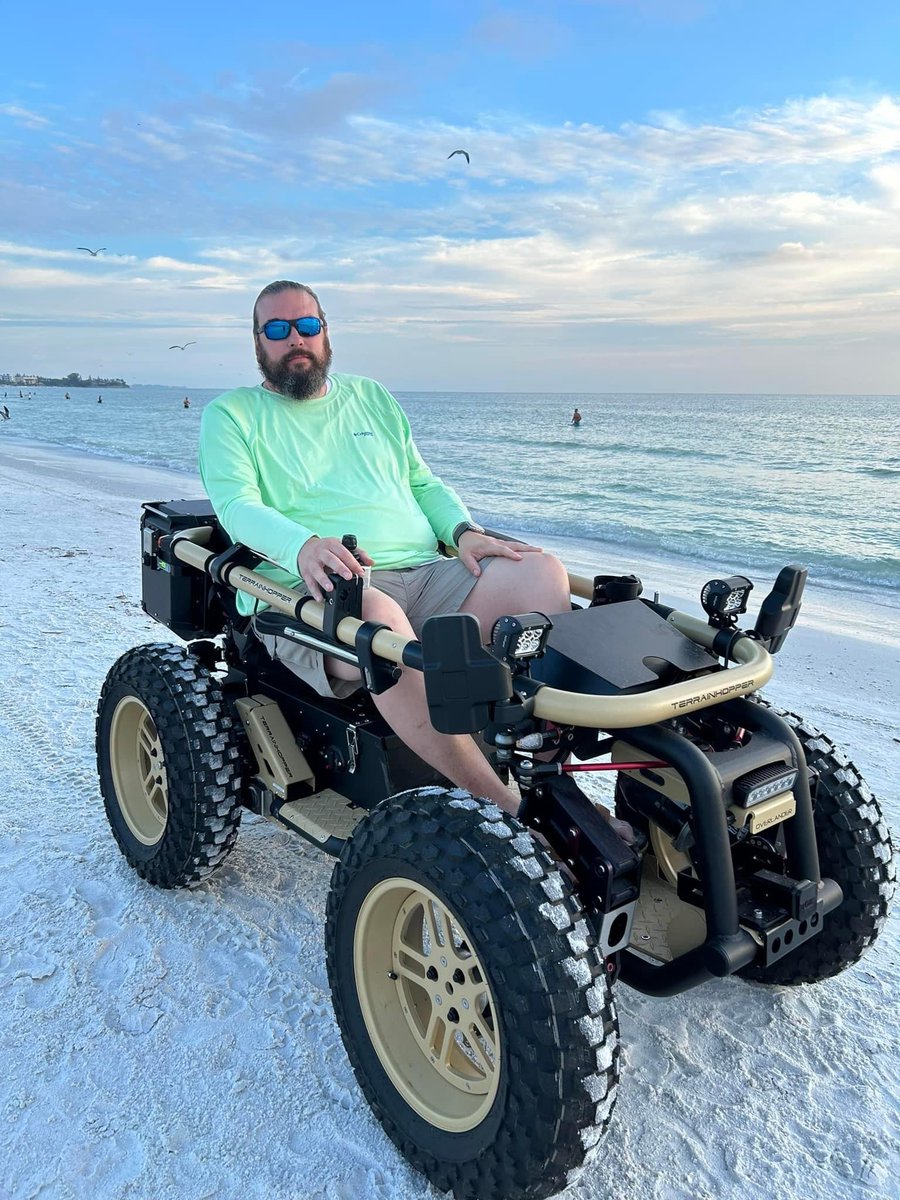 TerrainHopperUS's tweet photo. First time on the beach in years!

#allterrainwheelchair #offroadwheelchair #adaptiveadventures #adaptiveequipment #adaptiverecreation #adaptivehiking #adaptivecamping #wheelchairlife #wheelchairhiking #beachwheelchair #customwheelchair #disability #disabilityawareness https://t.co/1wwdY2fsy3