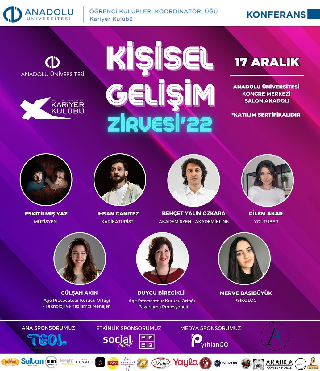 aukariyerkulubu's tweet photo. Farklı alanlardan uzman konuşmacılarımızla 15. Kişisel Gelişim Zirvesi ile karşınızdayız! 💫 https://t.co/0Dnb8eJW8e