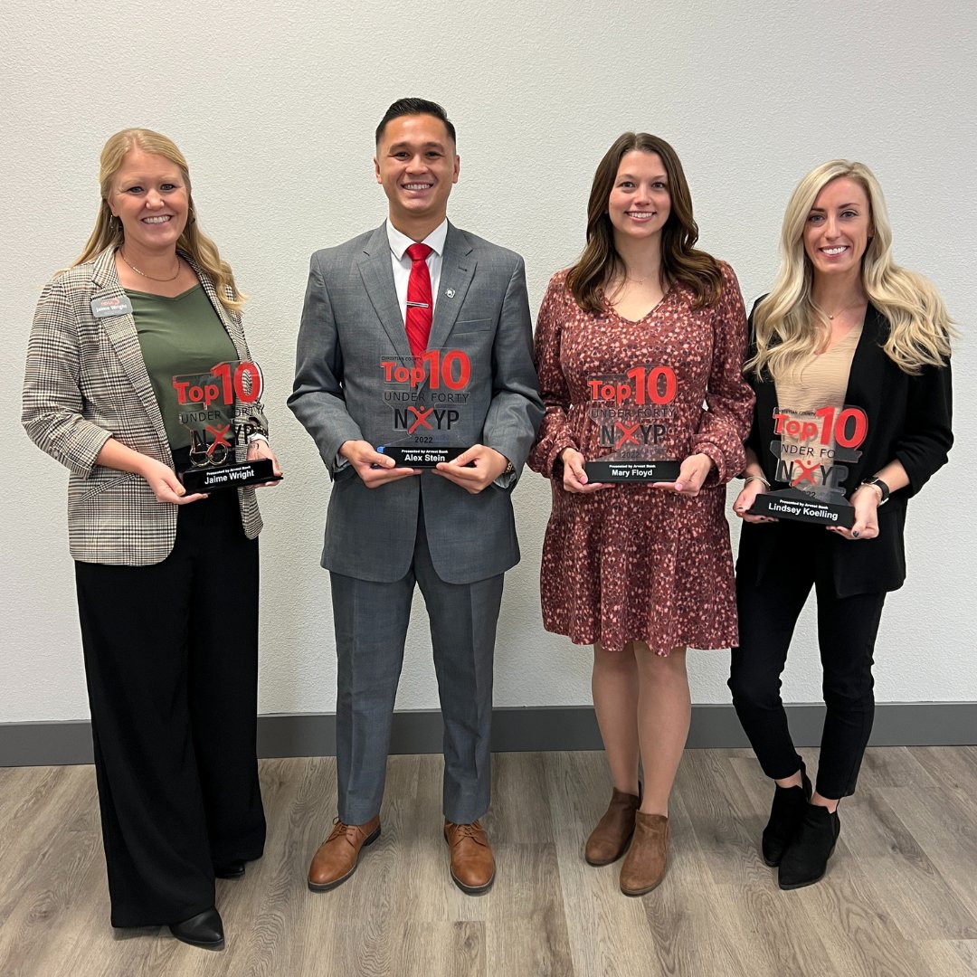 nixaschools's tweet photo. 👏 Jaime Wright, Alex Stein, Mary Floyd, and Lindsey Koelling were recognized for being selected to the 2022 Nixa Young Professionals Top 10 Under 40 at today's Nixa Chamber Luncheon. 🏆 https://t.co/Rf6bowAO8E