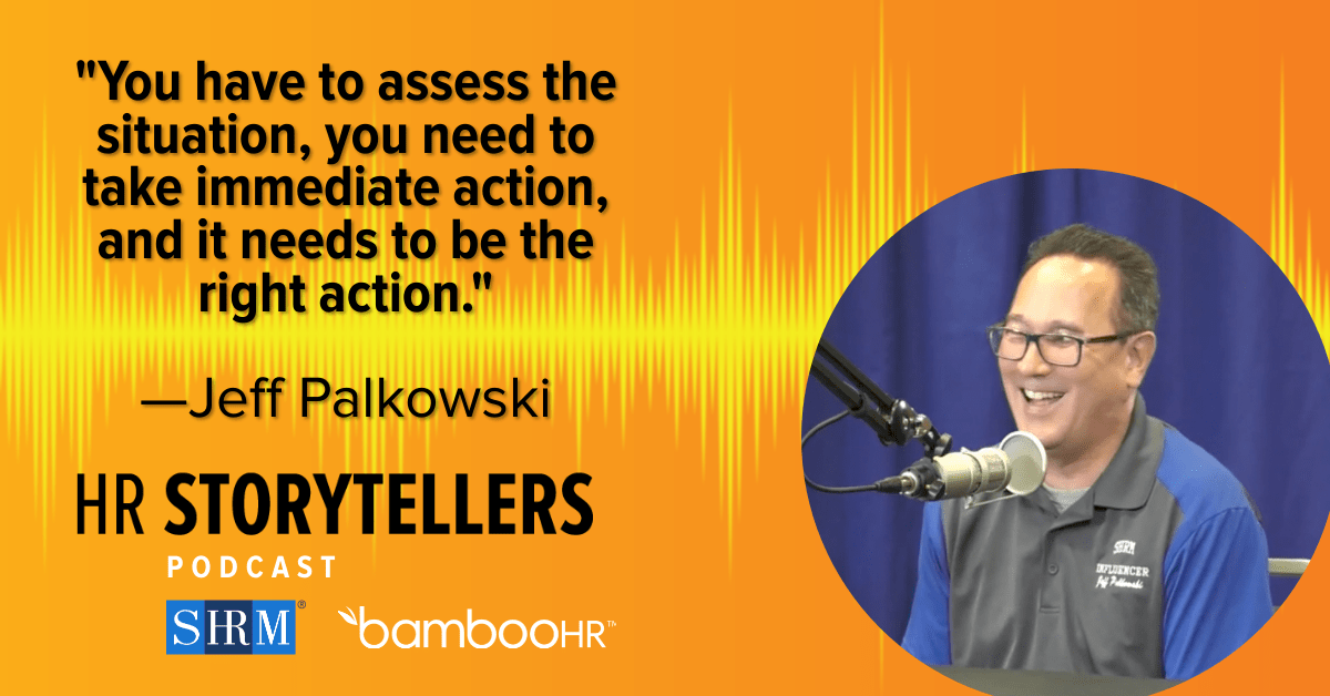 SHRM's tweet photo. #SHRM22Influencer @JeffPally, SHRM-SCP a workforce relations manager at @UWMadison's IT division outlines how he left a career in customer service to learn #HR from the bottom up. Tune in to the latest #HRStorytellers episode with @TonyLeeHR: https://t.co/izZWtaPCds https://t.co/xcB0Iwh1tl