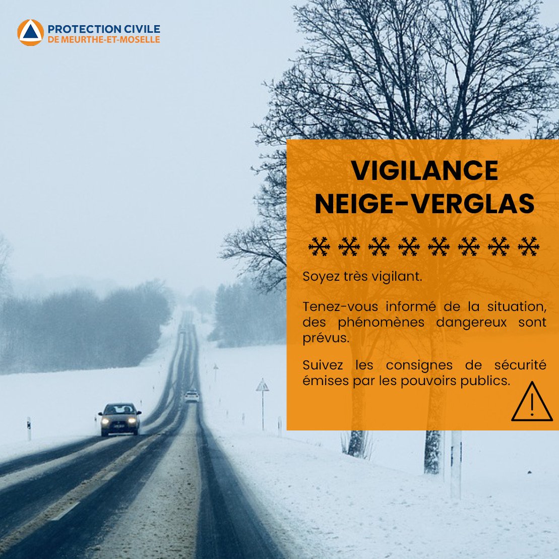 Protec54's tweet photo. #meteo54
Le @Departement54 est placés en vigilance Orange neige et verglas https://t.co/O3Zu8DPUOC