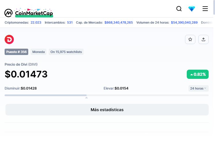 mejorando11's tweet photo. @CoinMarketCap $Divi with a steady growth is at a good entry point, being a #gem with an easy to use technology for everyone with its mobile app #DiviWAllet and developments aiming to have a #DeFi platform soon. https://t.co/dRpORq5LPZ