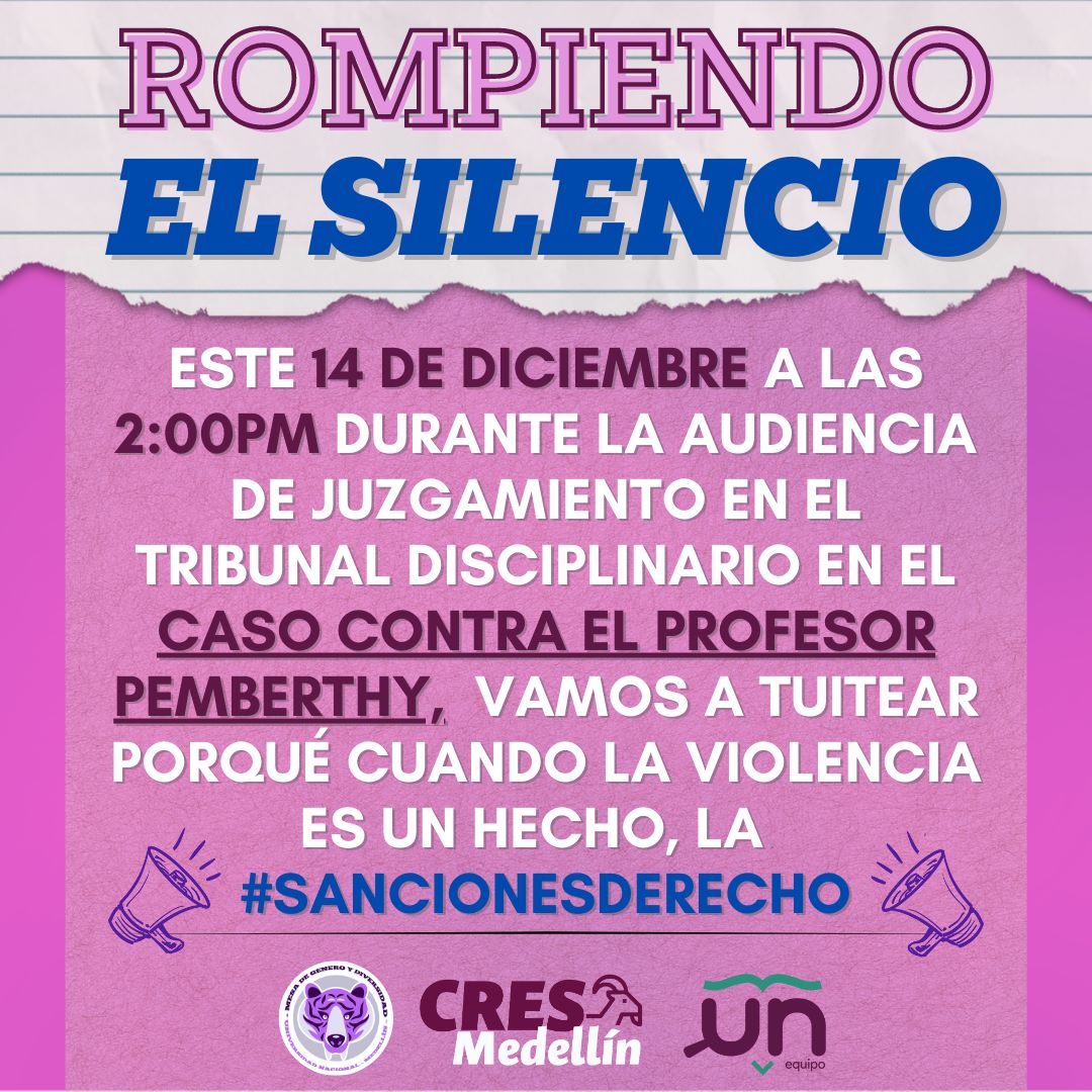 BrujiMila's tweet photo. Aconpáñenme mañana durante la Audiencia de Juzgamiento contra el profesor Pemberthy. Dejemos en claro que la violencia contra las mujeres es un asunto público y debe ser siempre rechazado y sancionado. https://t.co/RvokYXf22S