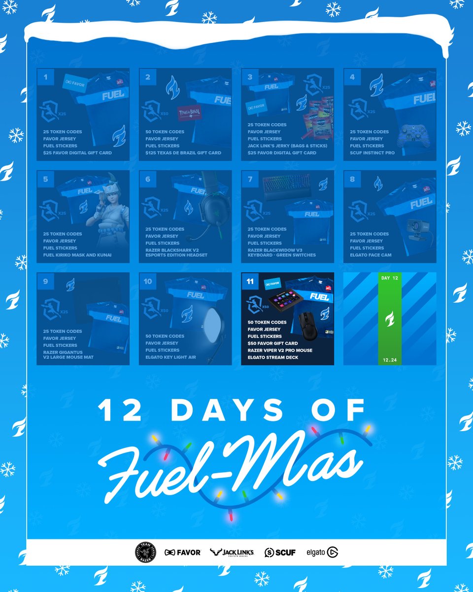 DallasFuel's tweet photo. as we approach one of the merriest days of them all, on the 11th day of fuelmas @favor, @teamrazer, and @elgato give to you…

rt, like, follow all accounts + tag a friend below to enter to win! https://t.co/A6u83LPDIr