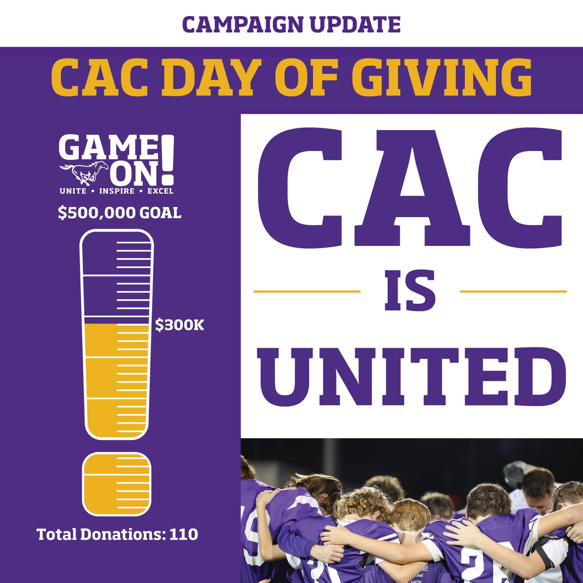 Mustangs are uniting on this Day of Giving! Current students and even young alumni have joined parents, grandparents, teachers &amp; administrators in helping us pass the half-way point of our $500,000 goal! Help us keep up the momentum and join us in giving. bit.ly/3Y8zxm1