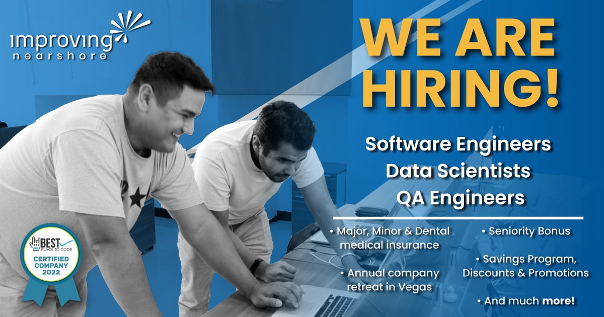ImprovingMxJobs's tweet photo. ๐ข๐ฉโ๐ป We Are Hiring Developers all over Mexico!
Check out our remote and on-site positions available. https://t.co/fPBtSHrNre
#ImprovingNearshore #Developers #Engineers #NetDevelopers #Java #QAAutomation #PHP #DevOps #Golang #Python #ITAdministrator #UXDesigner #Hiring https://t.co/FA0RuLoBbV