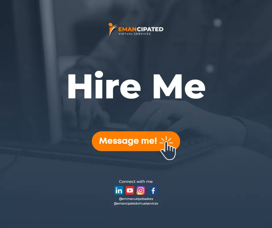 EmmanPobadora's tweet photo. Hire me 

#virtualassistant #freelancer #growyourbusiness
#emancipatedvirtualservices #evs #emancipatedvirtualassistant #VAeman #yourawesomeva #filipinovirtualassistant #virtualassistantph #VAPH #VirtualAssistant #VirtualAssistantPH #GraphicDesign https://t.co/GsUVfXh9wW