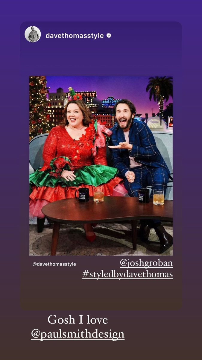 Timpanist's tweet image. #instastory from .@joshgroban &quot;Gosh I love @PaulSmithDesign&quot; @DaveThomasStyle #styledbydavethomas #windowpanesuit @latelateshow