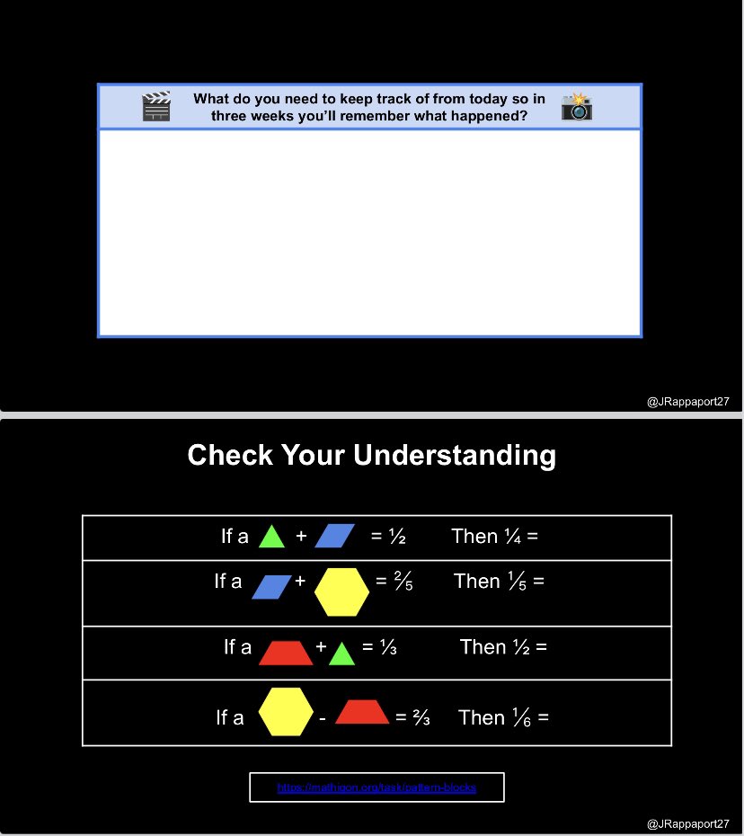 JRappaport27's tweet image. I’ve added the learning journal to guide students as they capture their learning.
@pgliljedahl @MathforLove @MrValencia24 @KirstDy @davidporas @davidpetro314 @pamseda1 @FractionTalks @BurdessAlicia @mic_epstein @shskaercher @d_martin05 @Trianglemancsd
docs.google.com/presentation/d…