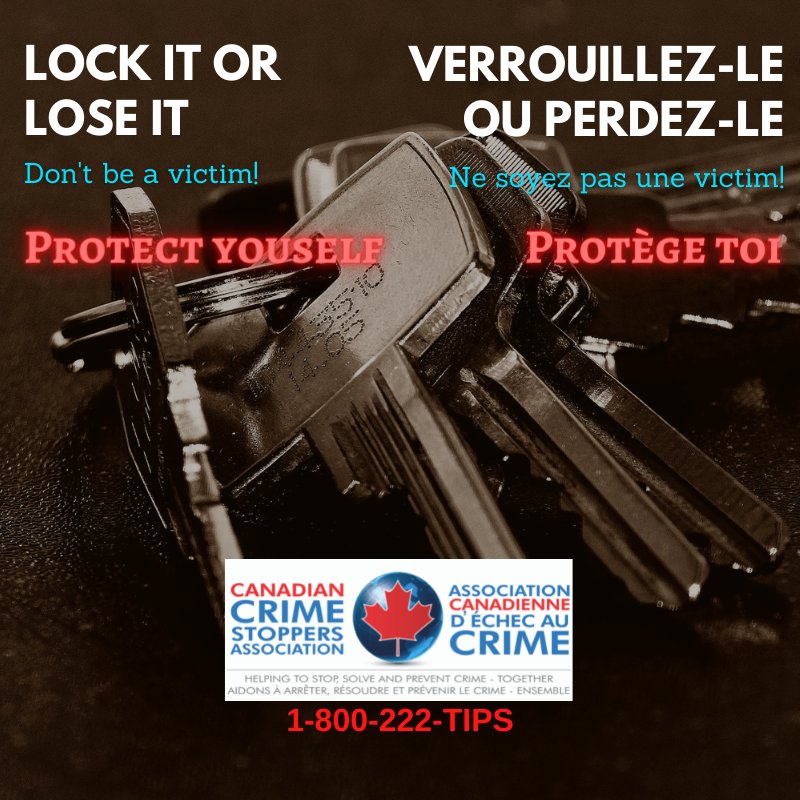 Tis the season! #LockitOrLoseIt 

Report persons committing Break &amp; Enters to #CrimeStoppers 
Anonymous and confidential. 1-800-222-8477
#SayItHere
#DitesLeIci
#Canada #CommunitySafety #reward #crime #anonymous #prevention
