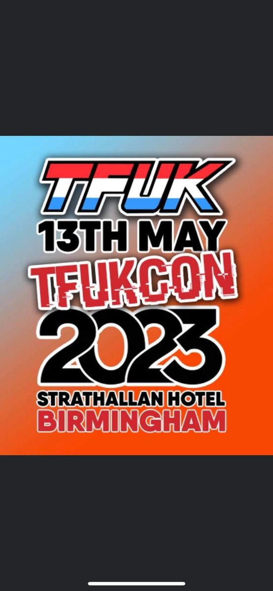 Hey! Uh, if you didn't know (especially if you don't use Meta/FB), there is a UK Transformers convention happening early next year.

It's a small event happening at the Strathallan Hotel in Birmingham on Saturday 13th May.

You find out more here:
facebook.com/events/s/tfukc…

Guests: