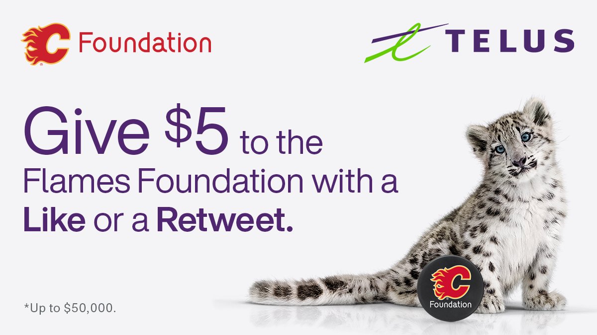 We're teaming up with <a href="/TELUS/">TELUS</a> to drive donations to the <a href="/FlamesFdn/">Flames Foundation</a>! 

From today until Friday, December 16th, TELUS will donate $5 for every Like or RT of this post! 

#Flames | #GiveWhereWeLive