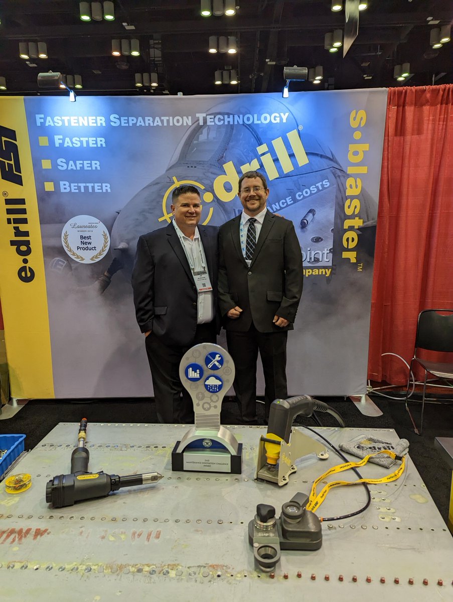 PPEDM's tweet photo. E-Drill was selected as the overall winner for the DoD Maintenance Innovation Challenge here at #DODMS.  Huge congratulations to Jim Becker and Jared Wright for the well-deserved win. Thanks to both of you, E-Drill is finally getting the industry recognition it deserves. #defense https://t.co/PYTTnDScQi