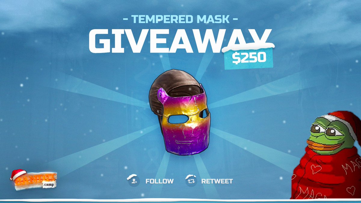 ($250) TEMPERED MASK - GIVEAWAY 🎄

❄️ RETWEET
❄️ FOLLOW
❄️ TAG YOUR FRIENDS

WINNER PICKED JAN 1ST - GOOD LUCK 🤞