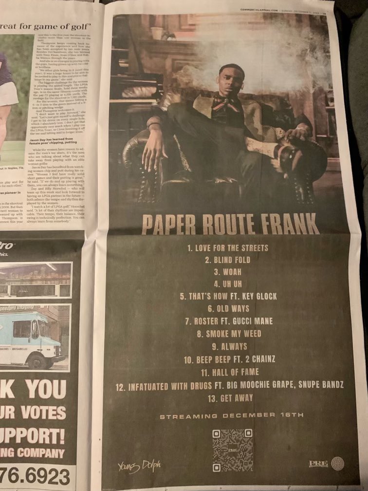 🗣️ YOUNG DOLPH

💽 PAPER ROUTE FRANK 

🗓️ FRIDAY