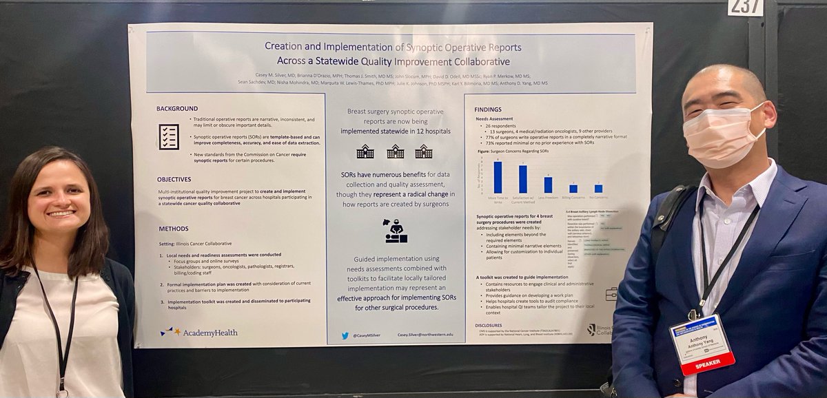 Congrats to fellow <a href="/CaseyMSilver/">Casey Silver</a> and <a href="/TonyYangMD/">Anthony Yang</a>  for presenting their work on development and implementation of synoptic operative reports across a statewide cancer collaborative! #DIScience22 <a href="/AcademyHealth/">AcademyHealth</a> <a href="/NQUIRES1/">NQUIRES</a>