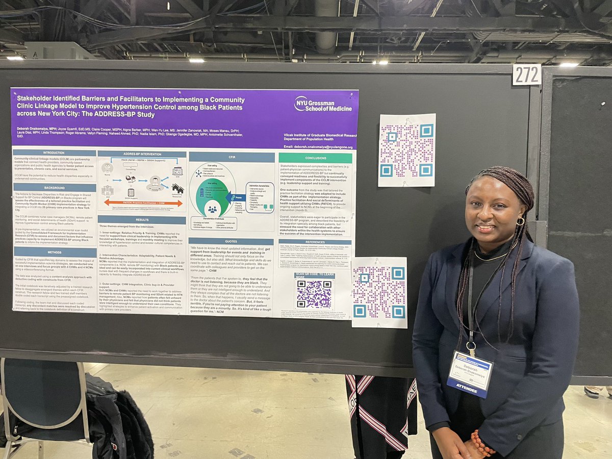 debonaks's tweet photo. Presenting preliminary results from my 2 year NHLBI funded diversity supplement: An environmental scan of primary care practices participating in the ADDRESS-BP study. @pophealthNYC @nyugsom_iehe @nyugrossman @AcademyHealth @nih_nhlbi @NHLBI_Translate #DIScience2022 #DIScience22 https://t.co/auooaoPKZa