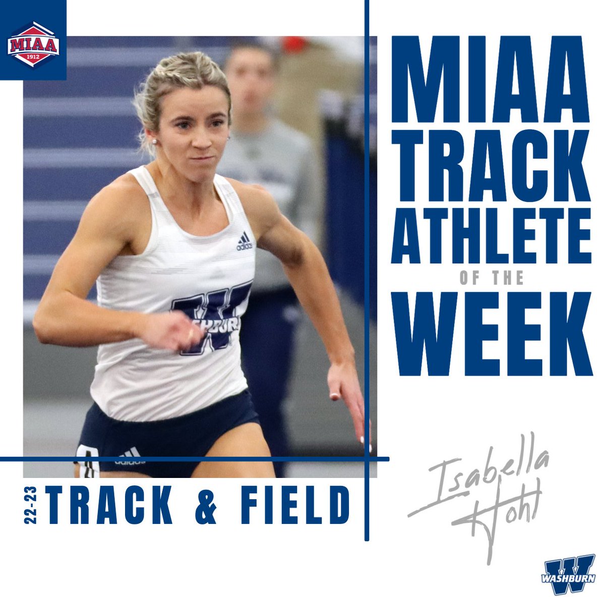 🆕 MIAA Women's Indoor Track Athlete of the Week🏃‍♀️⤵️

<a href="/IchabodXCTF/">Washburn XC/TF</a>'s Isabella Hohl set THREE school records opening weekend to be named week one's MIAA Track Athlete of the Week👏 

🔗| bit.ly/3Hxzbzw
#BringYourAGame