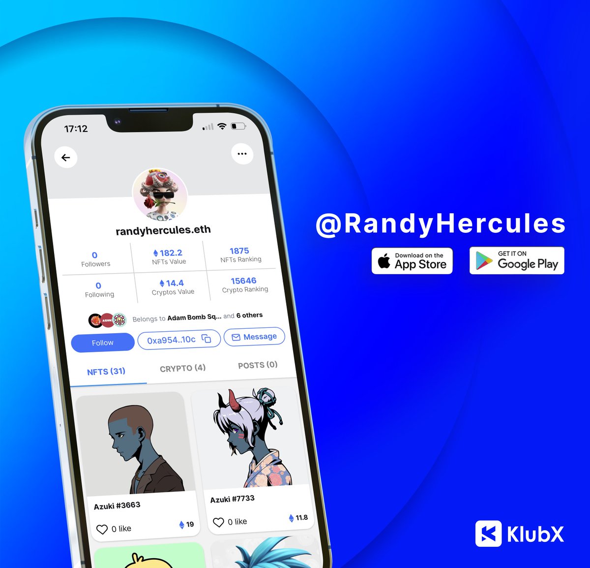 A new supporter has just followed us on Twitter

Gm to <a href="/RandyHercules/">Randy Hercules</a>, ex Head of Community <a href="/RTFKT/">RTFKT</a>. Here's your KlubX account ser