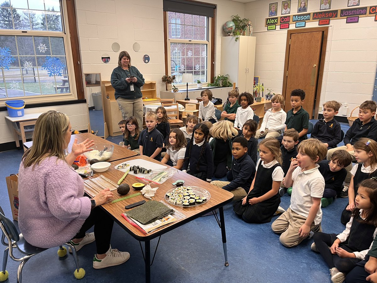 Our first graders were treated to a live demo of making sushi from our wonderful PK teacher, Mrs. Wiz. She told us stories of her grandma, who lived in Japan and taught her the art! @usmsocial @usmlowerschool