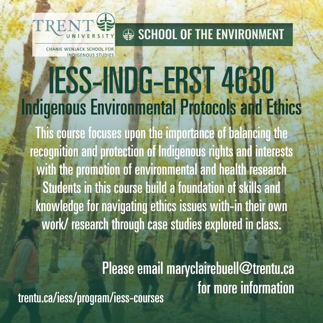 Trent School of the Environment (@trent_tse) on Twitter photo Indigenous Environmental Studies and Sciences (IESS) 2023 Winter Term Courses at <a href="/TrentUniversity/">Trent University</a>. More information is at trentu.ca/iess/program/i… Indigenous Environmental Studies and Sciences (IESS) 2023 Winter Term Courses at <a href="/TrentUniversity/">Trent University</a>. More information is at trentu.ca/iess/program/i…