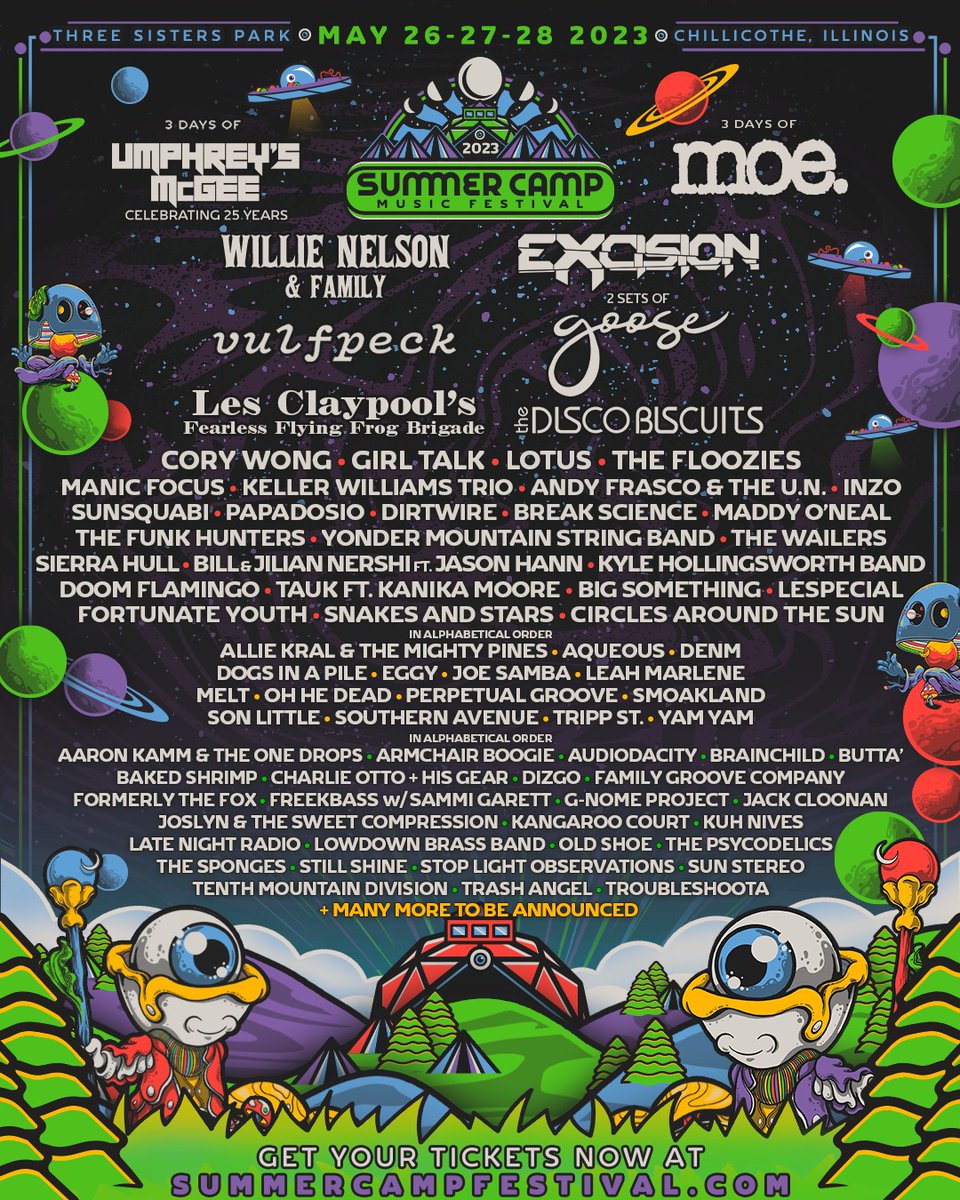 Kick off your Summer at Camp 🧚‍♂️ We’re stoked to be playing <a href="/summercampfest/">Summer Camp Music Festival</a> Memorial Day Weekend 2023 with <a href="/disco_biscuits/">The Disco Biscuits 🌲👽🌲</a>, @kellermusician Trio, @kyleonkeys Band, <a href="/doom_flamingo/">DOOM FLAMINGO</a> and @perpetualgroove to name but a few... !
#SCamp23 #summercampfest