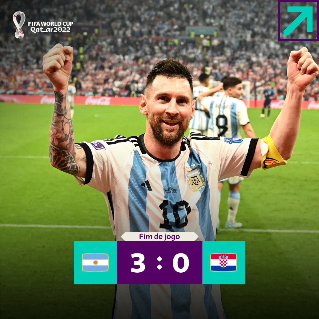 fifaworldcup_pt's tweet photo. Com uma atuação de gala de Messi e dois gols de Álvarez, a Argentina está em mais uma final de #CopaDoMundoFIFA https://t.co/tcL3tbJtQB