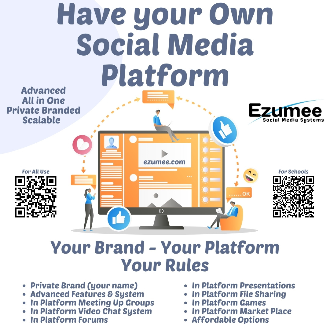 EzumeeGroups's tweet image. Start your own Social Media Platform. Simple. Affordable. Self managed or managed options. Check it out. ezumee.com/ezumee-multi-t… #newsocialmedia #startyourownplatform #hostedplatforms #ezumee #ezumeegroups #yourownsocialmedia #startup #startups #privatebranding #smp #SocialMedia