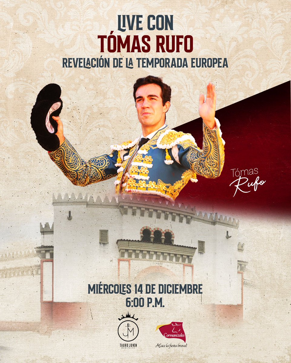 No te pierdas el Instagram Live con Tomas Rufo, torero revelación y llamado a ser figura del toreo