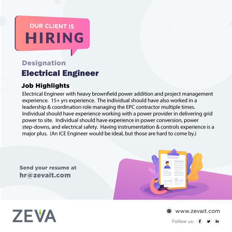 it_zeva's tweet photo. Think you can address the intricacies of electrical safety and execute project proactively? Apply for the profile of Electrical Engineer by sharing your updated resume!
https://t.co/90IEuhdu8U
#zevait #zevaitsolution #Electrical #Engineer #project #management #skills #hiring https://t.co/Fig6SaXeet