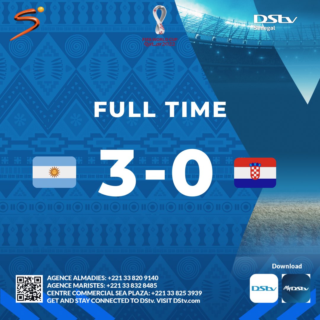DStvSn's tweet photo. L’Argentine tabasse la Croatie 3-0 et se hisse tout droit vers la finale de la coupe du monde. 🇦🇷
Avec une Masterclass de Léo Messi. https://t.co/WtrfvncamG