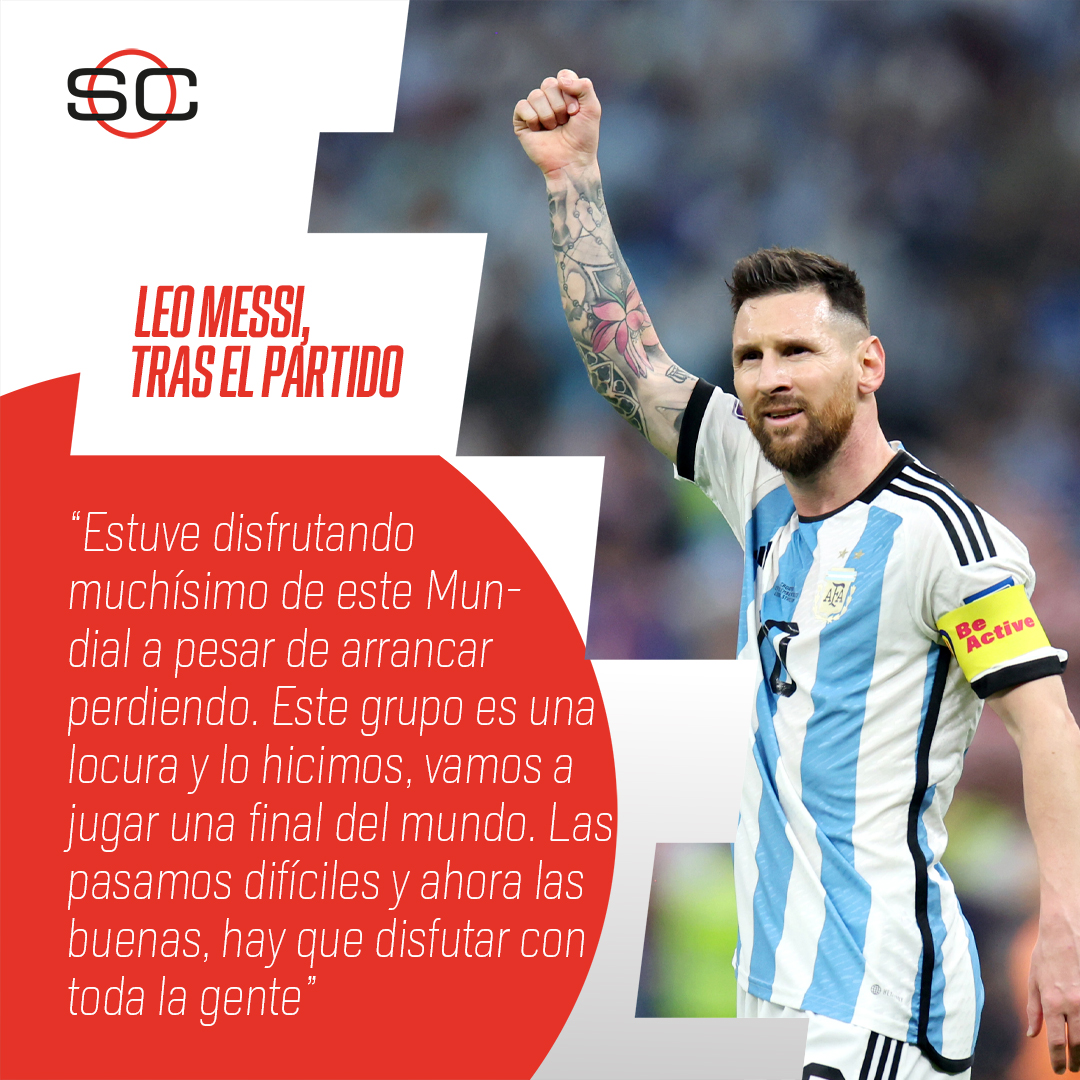 SC_ESPN's tweet photo. "HAY QUE DISFRUTAR". La palabra del capitán de la Selección Argentina finalista de la Copa del Mundo #Qatar2022 tras conseguir la clasificación al partido definitorio.

📺 #ESPNQatarEnStarPlus https://t.co/PNkl2TQZeZ