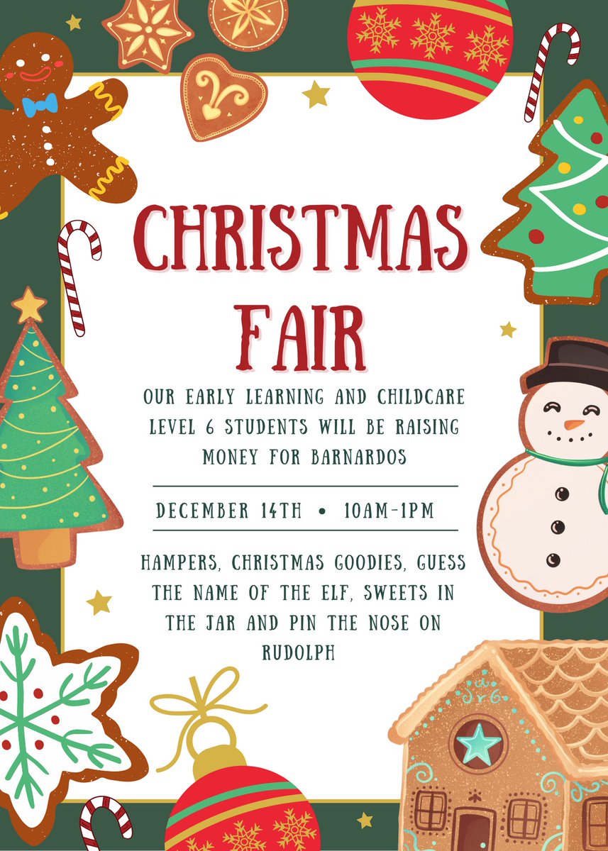Come and join our ELC Level 6 students in the foyer at Kilwinning campus tomorrow 🎄🎁 We will be raising money to buy gifts for Barnardos! We also have a special surprise for everyone at 11am and 1pm beside the Christmas tree <a href="/AyrshireColl/">Ayrshire College</a> 🎶🤙🏻