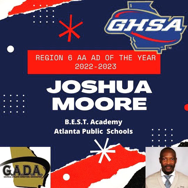 Congratulations to our own Coach Joshua Moore for being named the GHSA 2022-23 Region 6 AA Athletic Director of the Year!! We’re so proud of you, Coach Moore!!