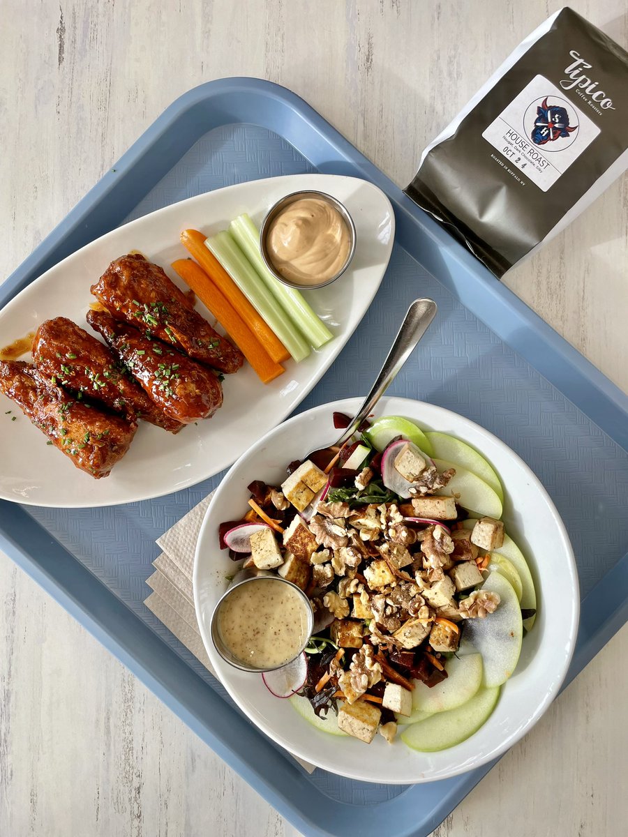 Sassy wings, a fall harvest salad, and some <a href="/TipicoCoffee/">Tipico Coffee</a> Strong Hearts blend on a beautiful sunny afternoon on the west side of Buffalo. It’s hard to believe we’ve been open here for almost 5 months. We’re so glad to be here. Thank you for the love Buffalo! ❤️🦬💙