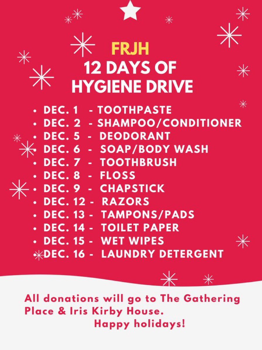 The support for the <a href="/FRJHschool/">@FRJHschool</a> 12 Days of Hygiene Drive has been heartwarming 💚❤️ 3 days left 😊